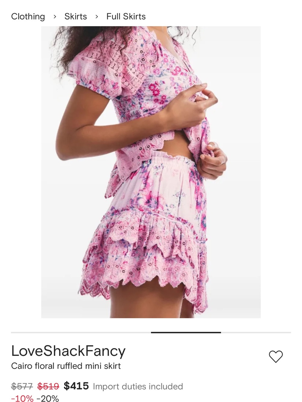 LoveShackFancy Pink Floral Tiered Ruffle Mini Skirt